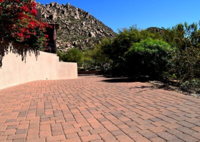 exterior stain and seal paver driveway landscape