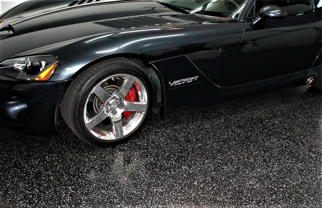 black chip floor coating with viper car